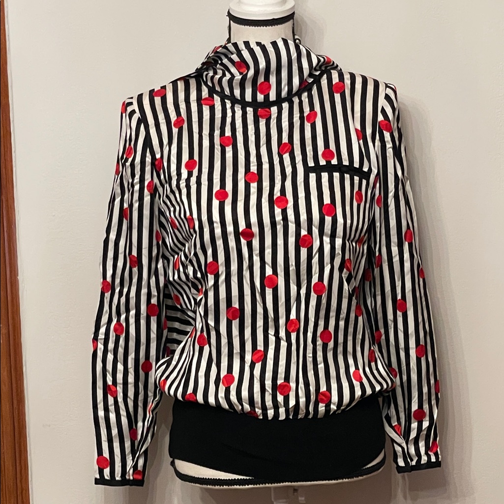 Vintage Adrianna Papell 100% Silk Black And White Striped Top & Matching Scarf